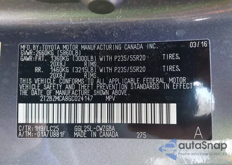 2016 Lexus Rx 350 F Sport z USA, uszkodzony, nr VIN 2T2BZMCA8GC024147